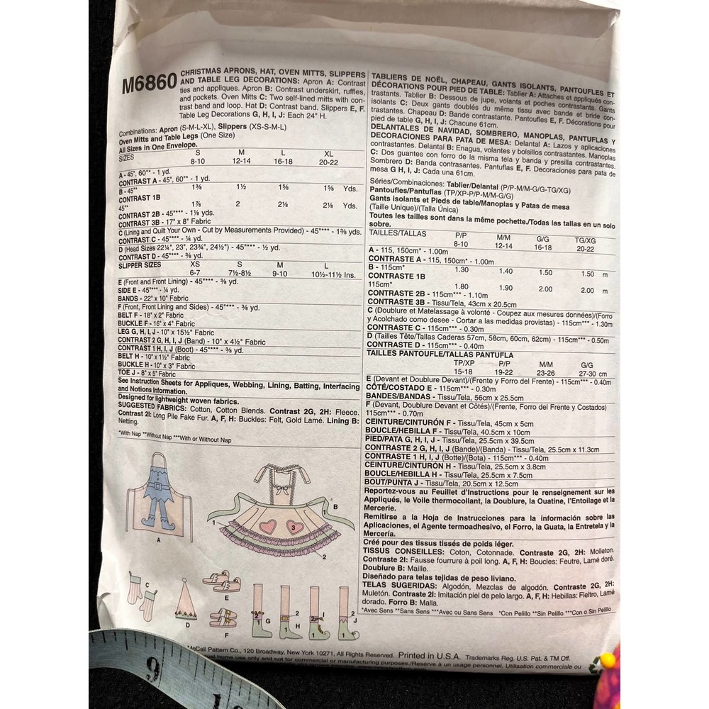 McCall's 6860 Crafts, Costumes Aprons NEW Un-Cut FF Size OSZ